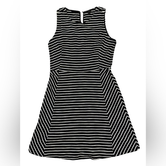 J. Crew Striped Fit and Flare Paneled Knit Dress in Black and White Size 6 - Picture 2 of 6